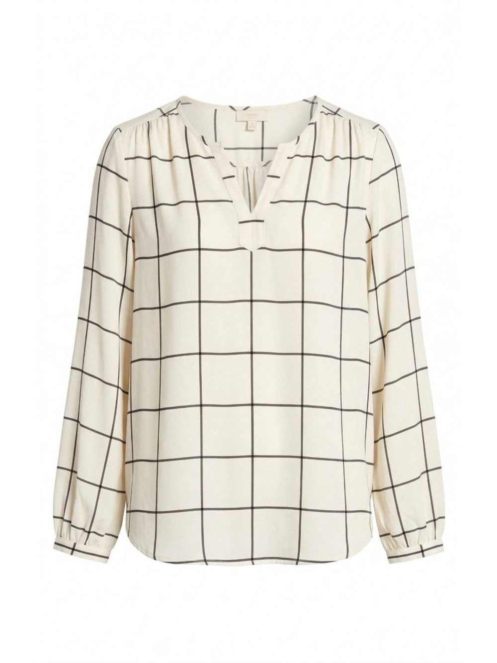 LOFT Outlet Windowpane Split Neck Blouse Size Petite Large